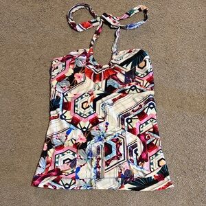 Hapari Multicolor Geometric & Floral Halter Tankini Top Size 12-14 L